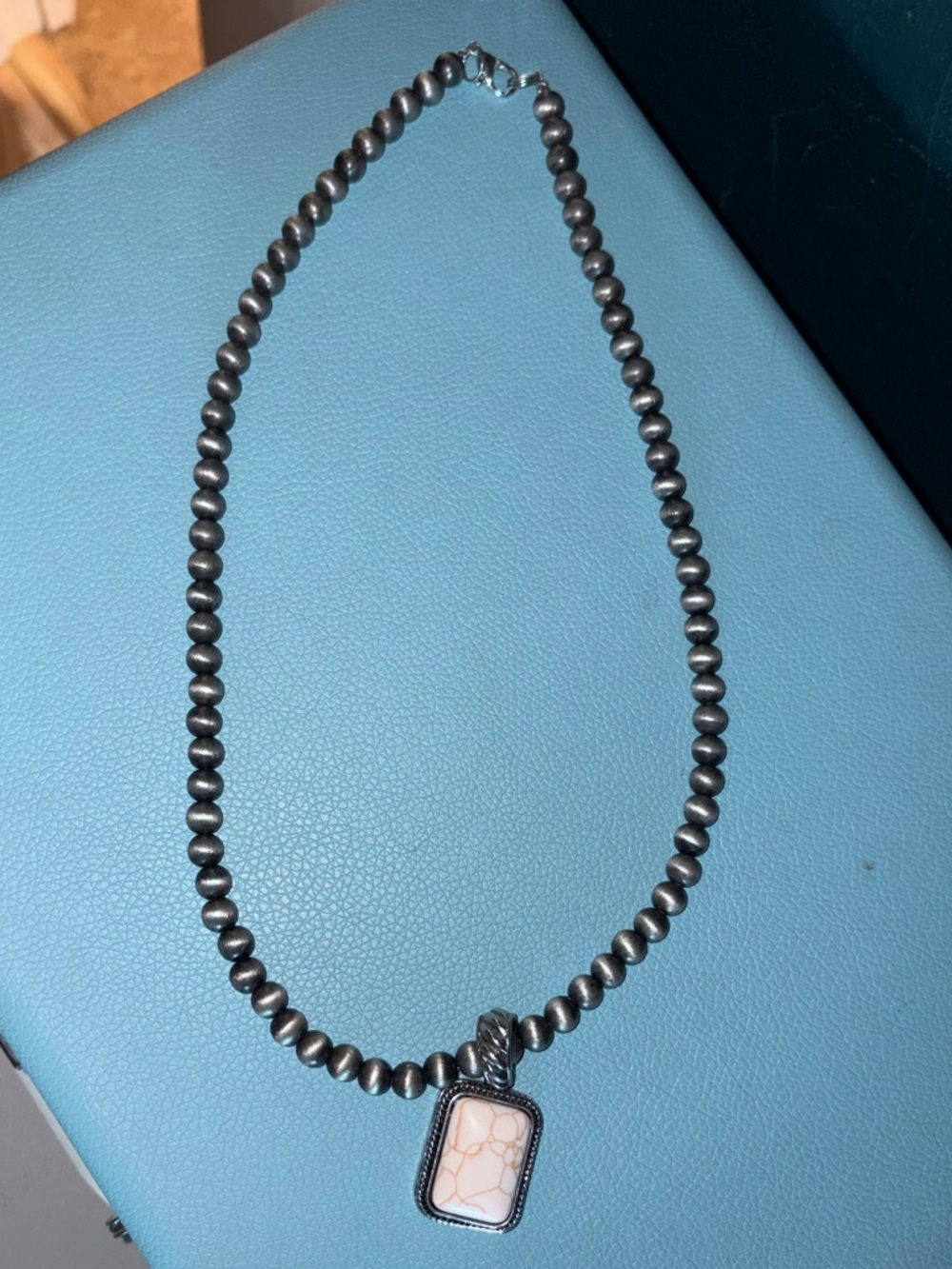 Beaded Pendant Necklace with White Stone Accent